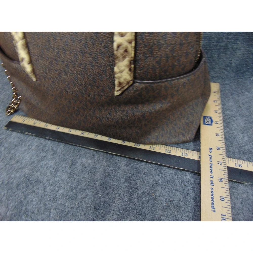Michael‎ Kors Sheila Satchel Brown Monogram Snakeskin Trim 30F0GHUS3B Large